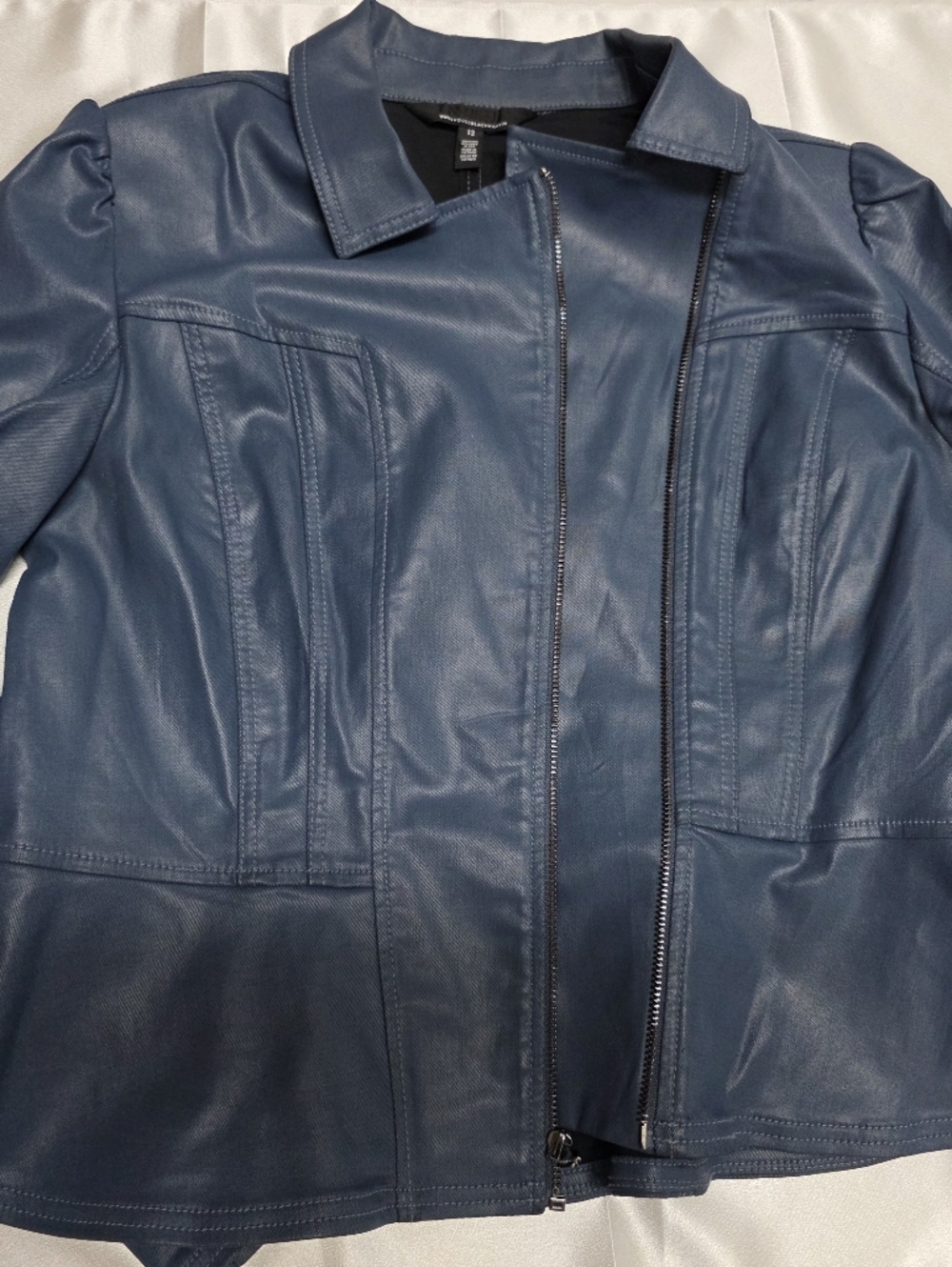 White House  Black Market Blue Faux Leather Zip Front Jacket